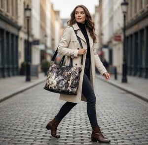 Adrienne Vittadini Large Travel Tote Bag Mystic Fantasy Print Shoulder Strap Bag